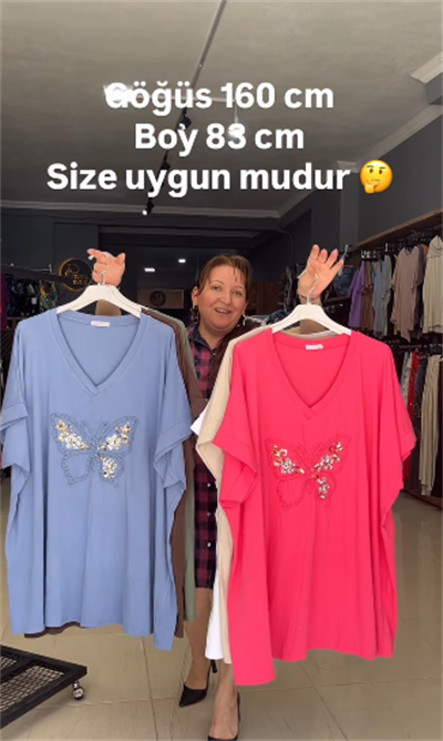 İtalyan Stil Büyük Beden Taş Detaylı Salaş Bluz