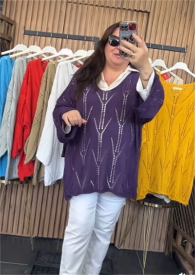 Merserize Desenli V Yaka Bluz