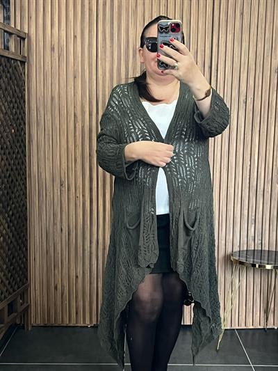 Merserize Uzun Hırka Haki