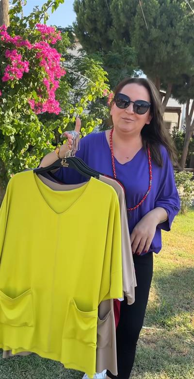 Organik Pamuk Cepli V Yaka Bluz