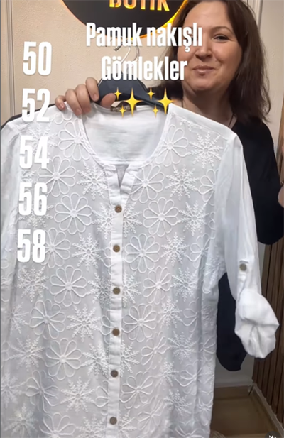Pamuk Nakışlı Düğmeli Gömlek