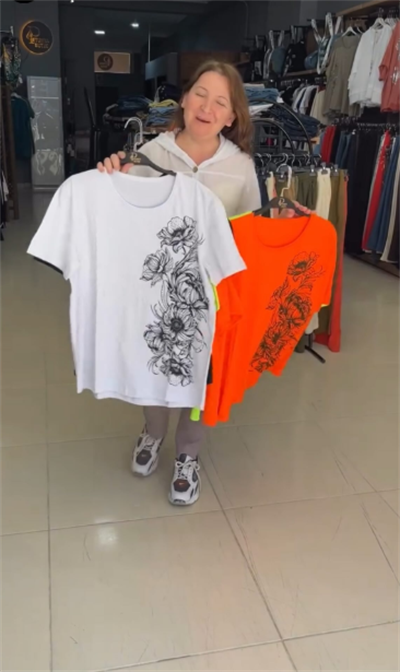 Taş İşlemeli Baskılı Basic Bluz