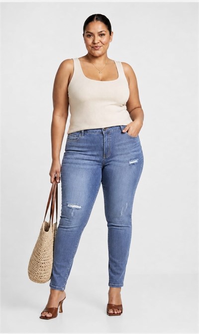 Yırtık Detaylı Likralı Skinny Jean Pantolon