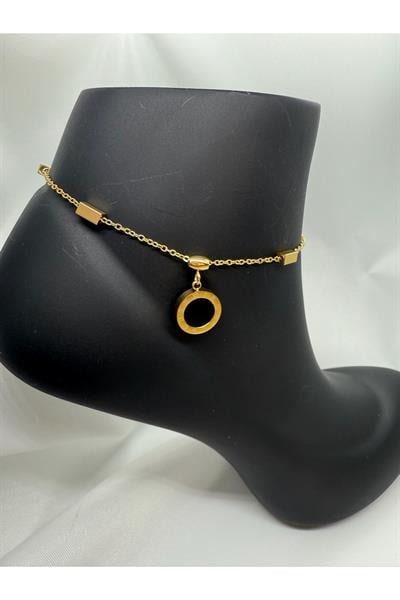 Roma Rakamlı Halka Detaylı Modern Gold Altın Renk Çelik Halhal