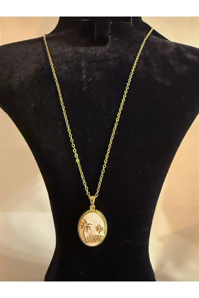 Tasarım Palmiye Ağacı Charm Gold Altın Renk Çelik Kolye