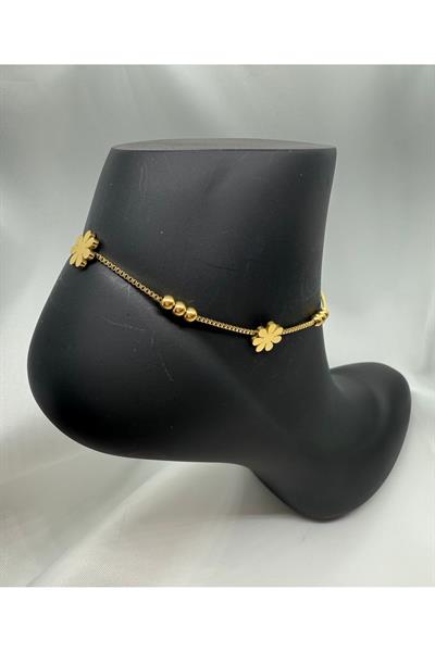 Yonca Figürlü Top Detay Gold Altın Renk Çelik Halhal