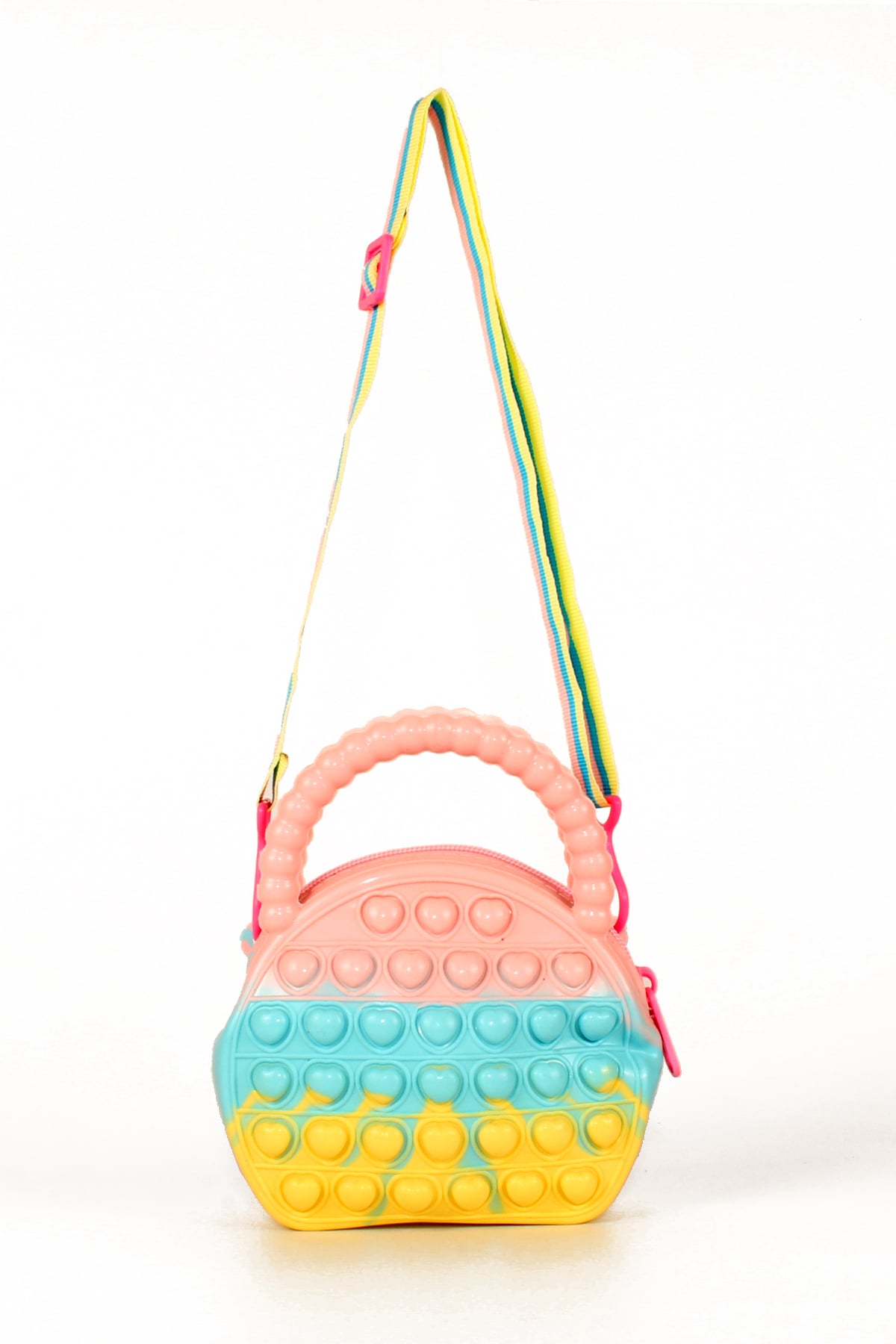 LWE60661-CokRnkPmbTalhaLuwwe Bag'sÇocuk Pop It Push Bubble Fidget Popit Eğitici Oyuncak Ayarlanabilir Askılı El ve Omuz Çantası 13x11cm 36 Kalp Baloncuklu (60661)