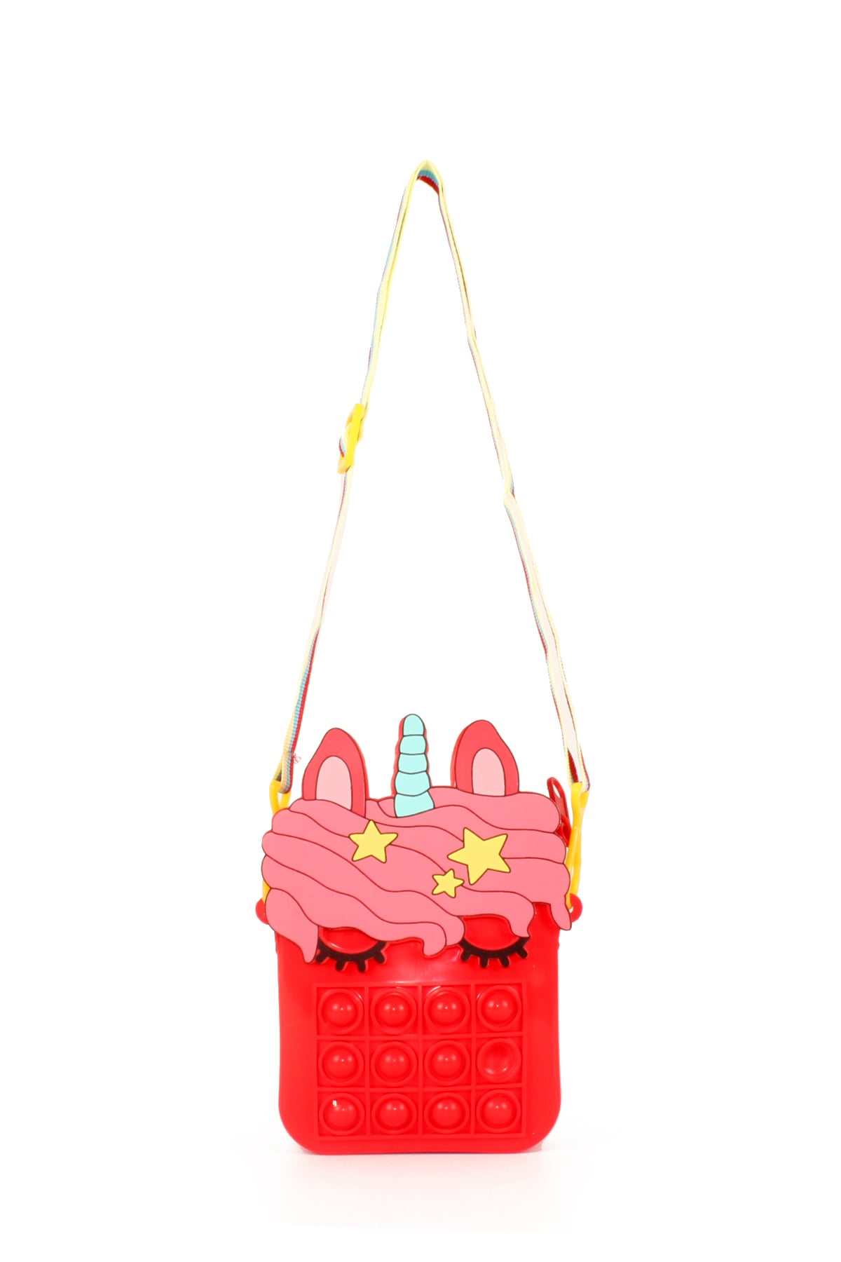 LWE60663-SarıTalhaLuwwe Bag'sÇocuk Unicorn Şeklinde Pop It Push Bubble Fidget Popit Eğitici Oyuncak Ayarlanabilir Askılı Omuz Çantası 10x14cm (60663)