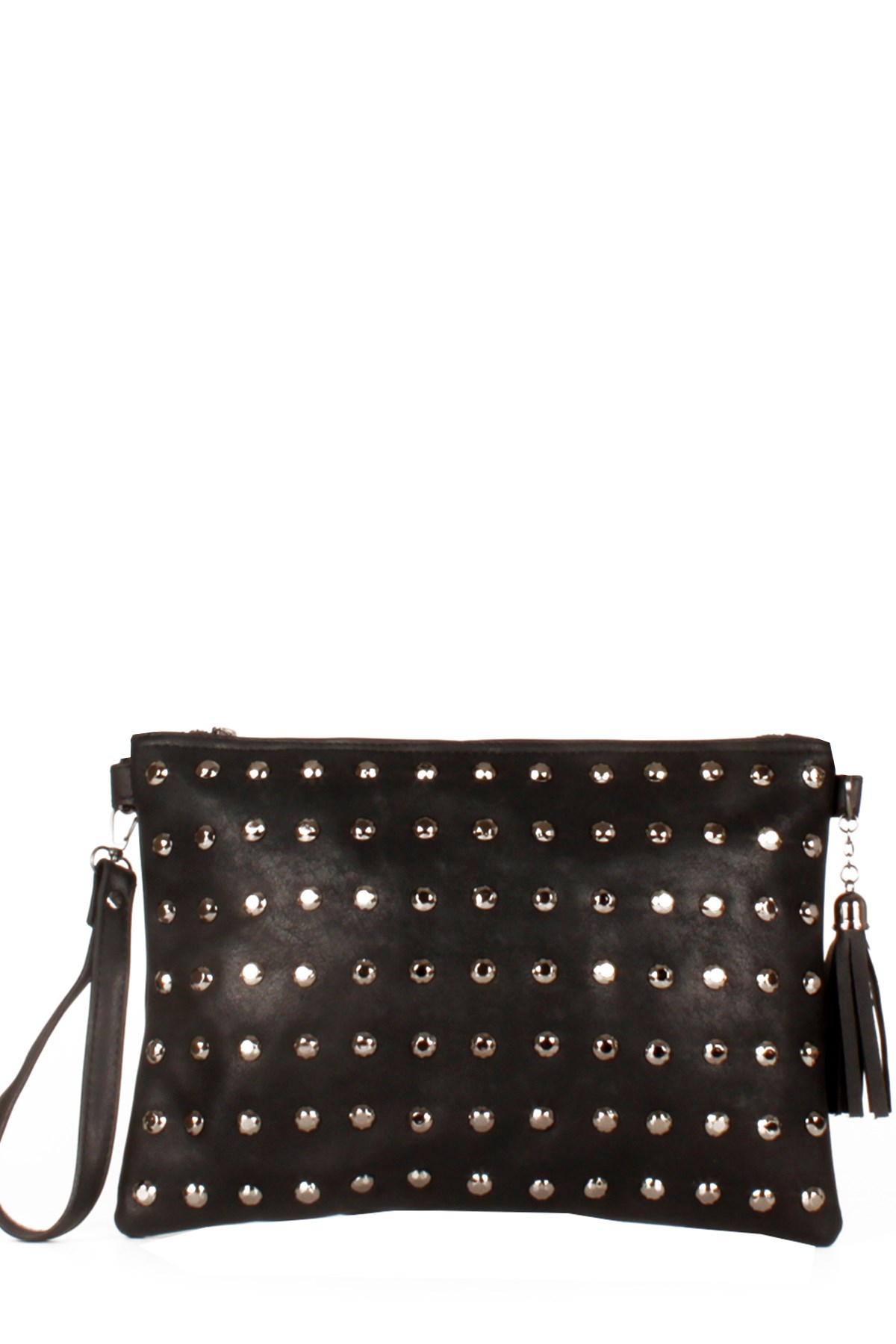 LWE20522-STalhaLuwwe Bag'sKadın Nubuk Görünümlü Saten Astarlı Siyah Puantiyeli Portföy-Omuz Çanta (20522)