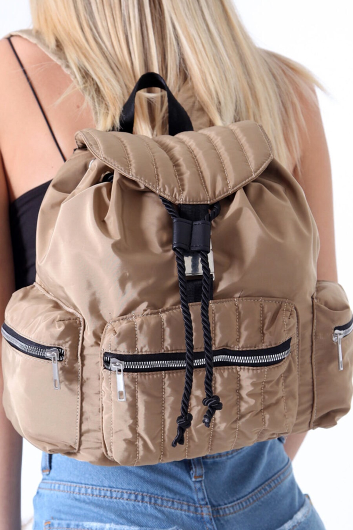 LWE10513-SütKahveTalhaLuwwe Bag'sKadın Saten Dört Bölmeli Boğum Kapamalı Sırt Çantası (10513)