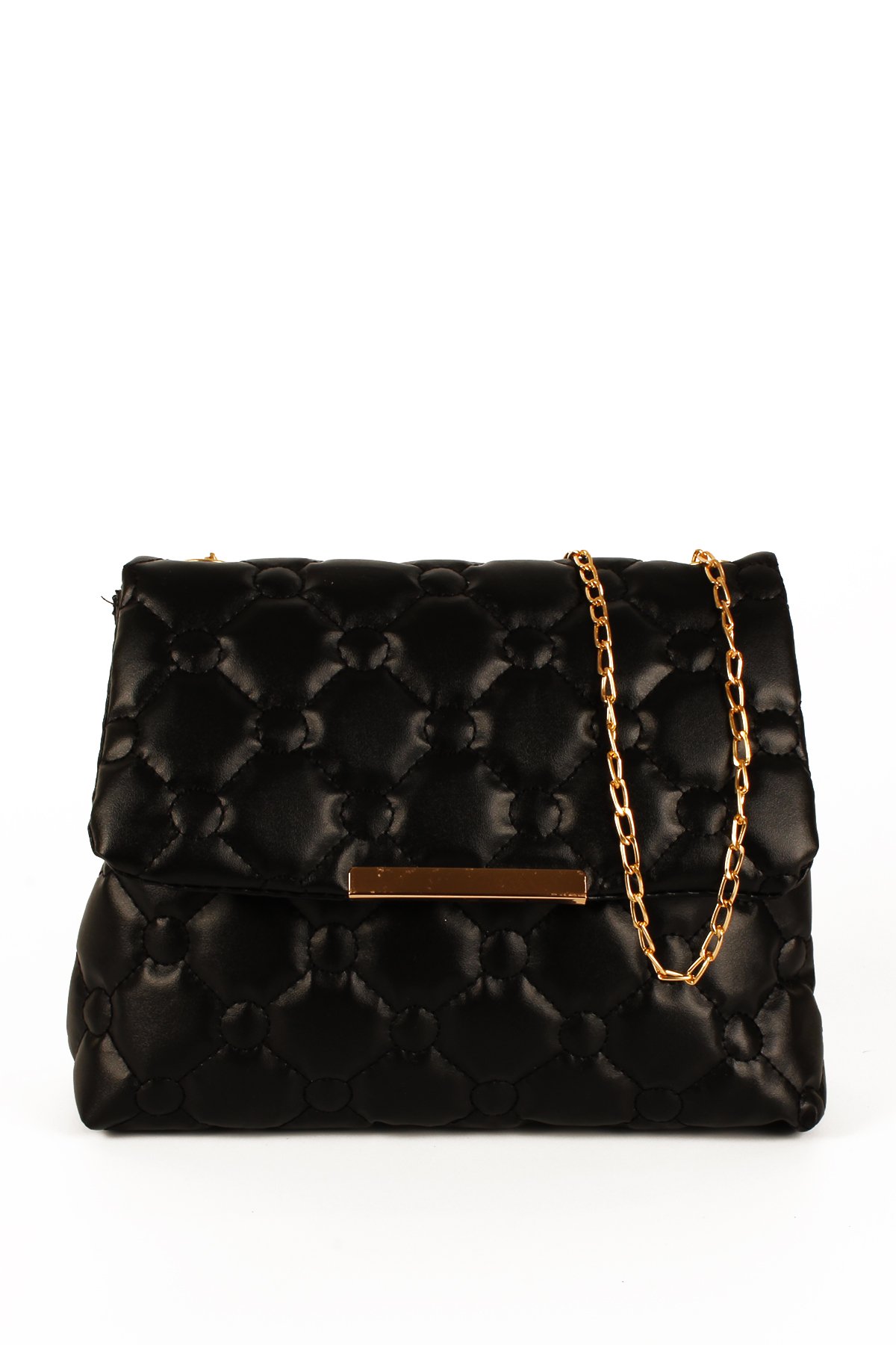 LWE20755-SyhTalhaLuwwe Bag'sKadın Zincir Askılı Kapitoneli Dokuma Nakışlı Gold Metal Detaylı Omuz Çantası (20755)