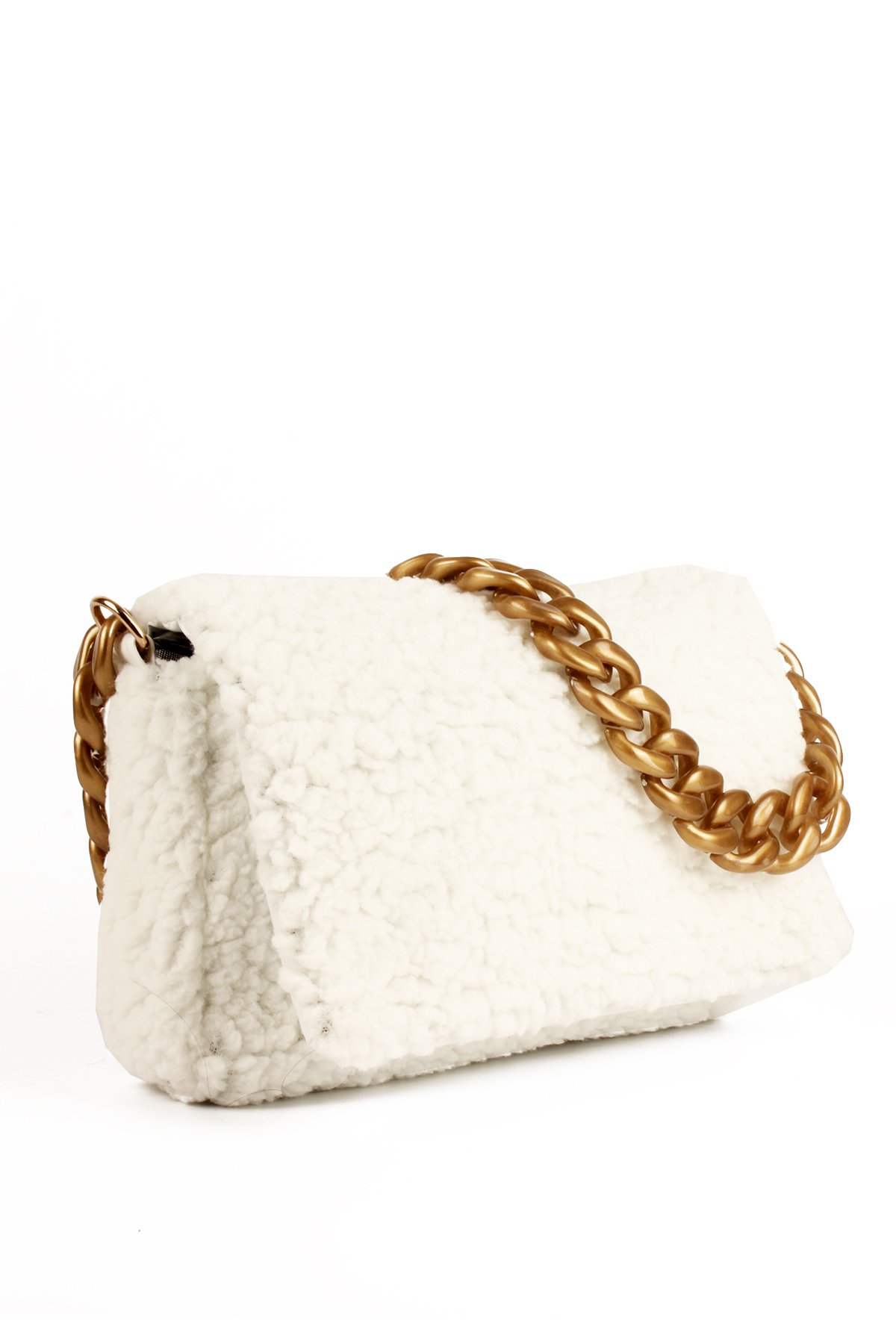 LWE20731-SyhTalhaLuwwe Bag'sKadın Zincir Askılı Suni Kürklü-Peluş Baget Omuz Çantası (20731)