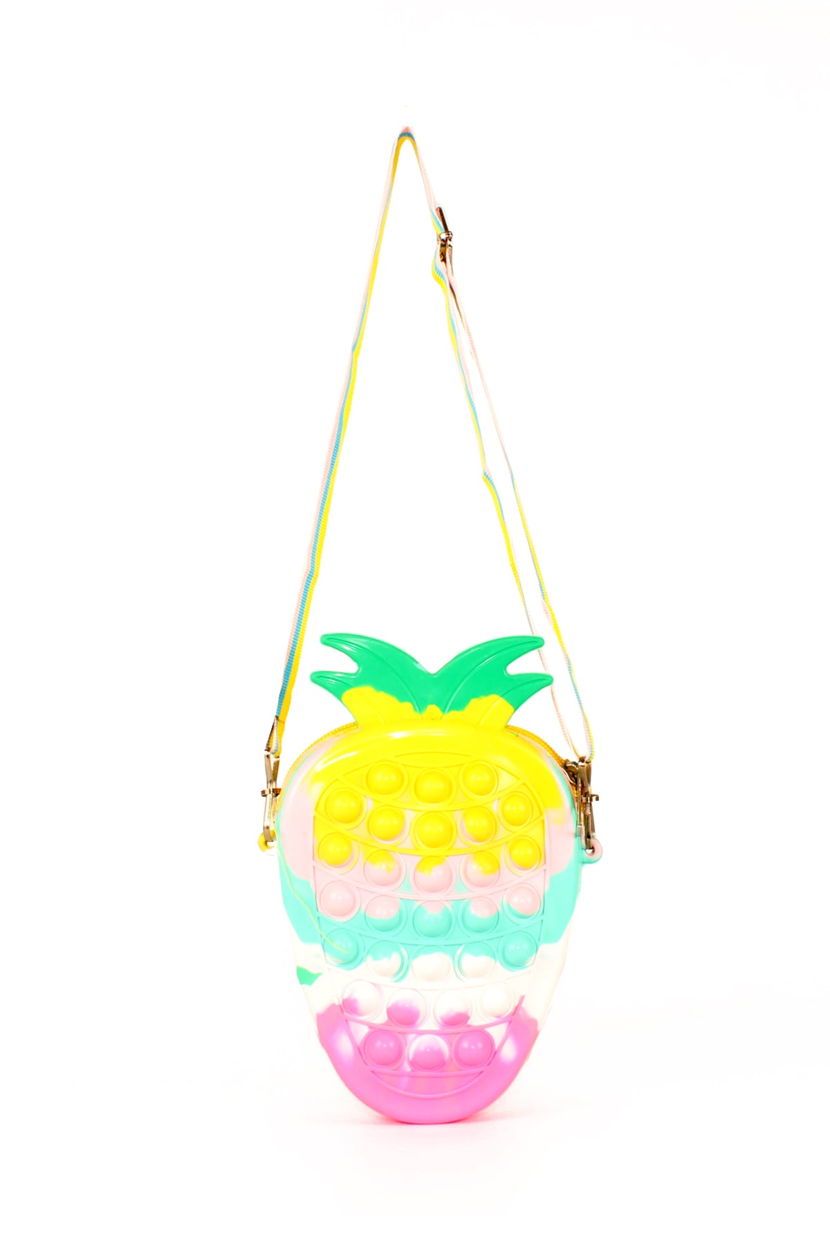 LWE60660-CokRnkPmbTalhaLuwwe Bag'sÇocuk Ananas Şeklinde Pop It Push Bubble Fidget Popit Eğitici Oyuncak Ayarlanabilir Askılı Omuz Çantası  12x18cm 30 Baloncuklu (60660)