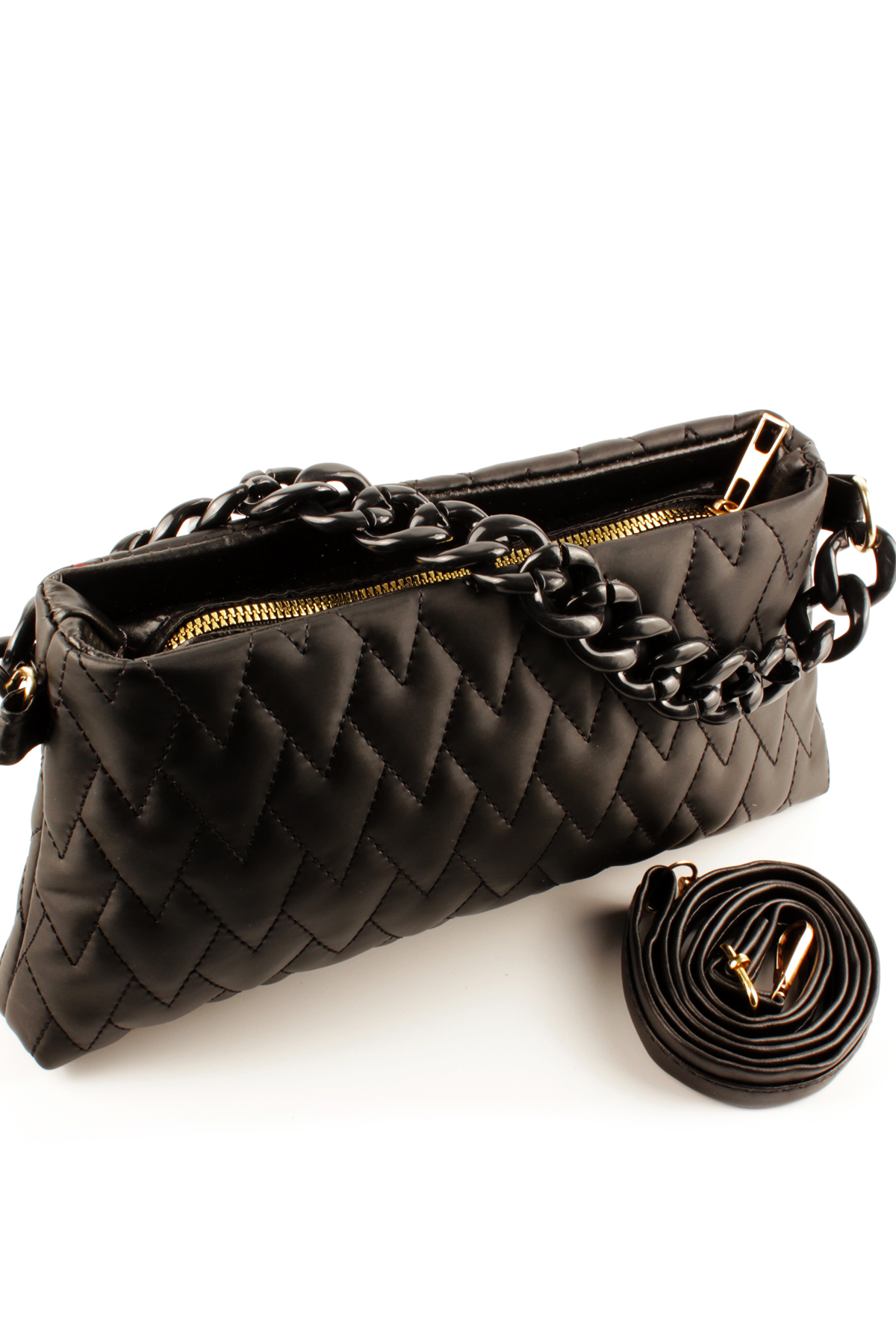 LWE20762-SyhVarLuwwe Bag'sKadın Baget Tarz Zincir El Askı Detaylı Nakışlı Saten El ve Omuz Çantası (20762)