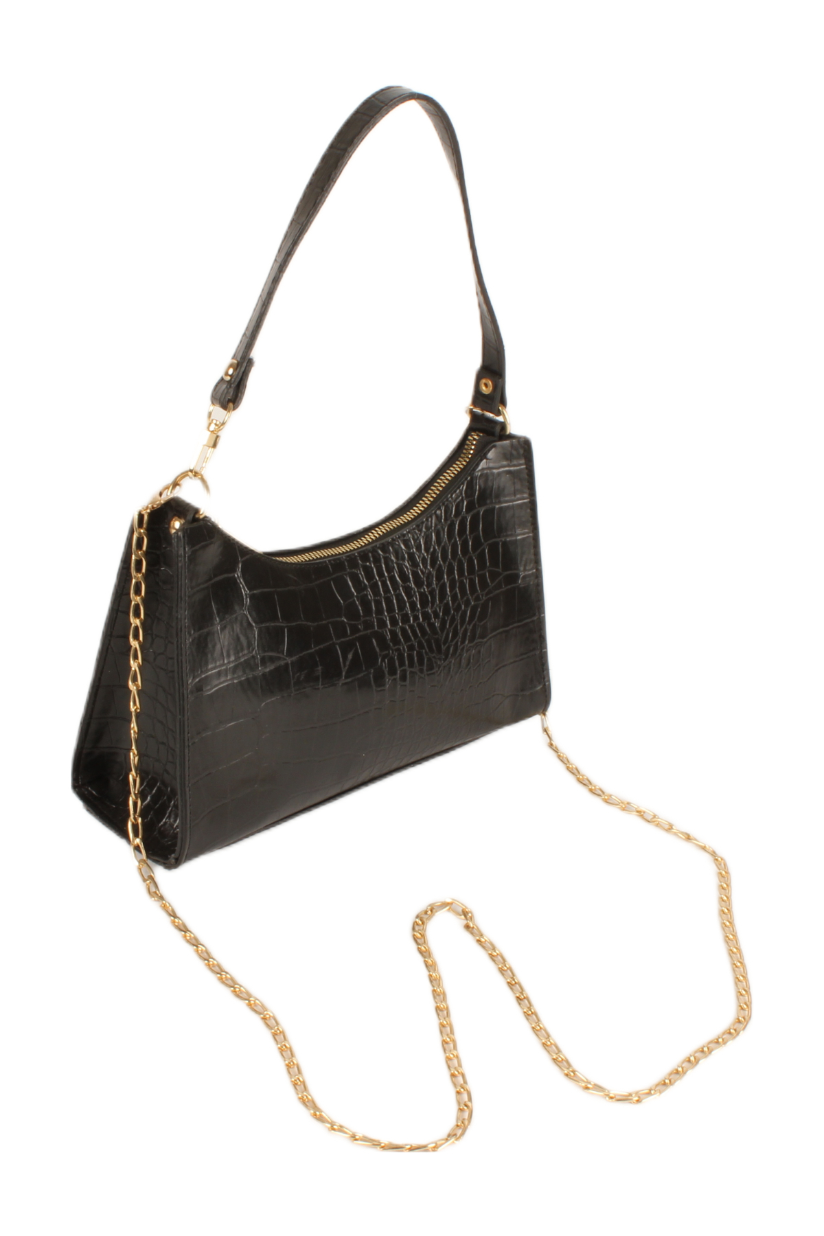 LWE20745-SyhTalhaLuwwe Bag'sKadın Çift Askılı Timsah Desenli Yay Kesim Zincir Askılı Baget Çanta- Omuz Çantası (20745)