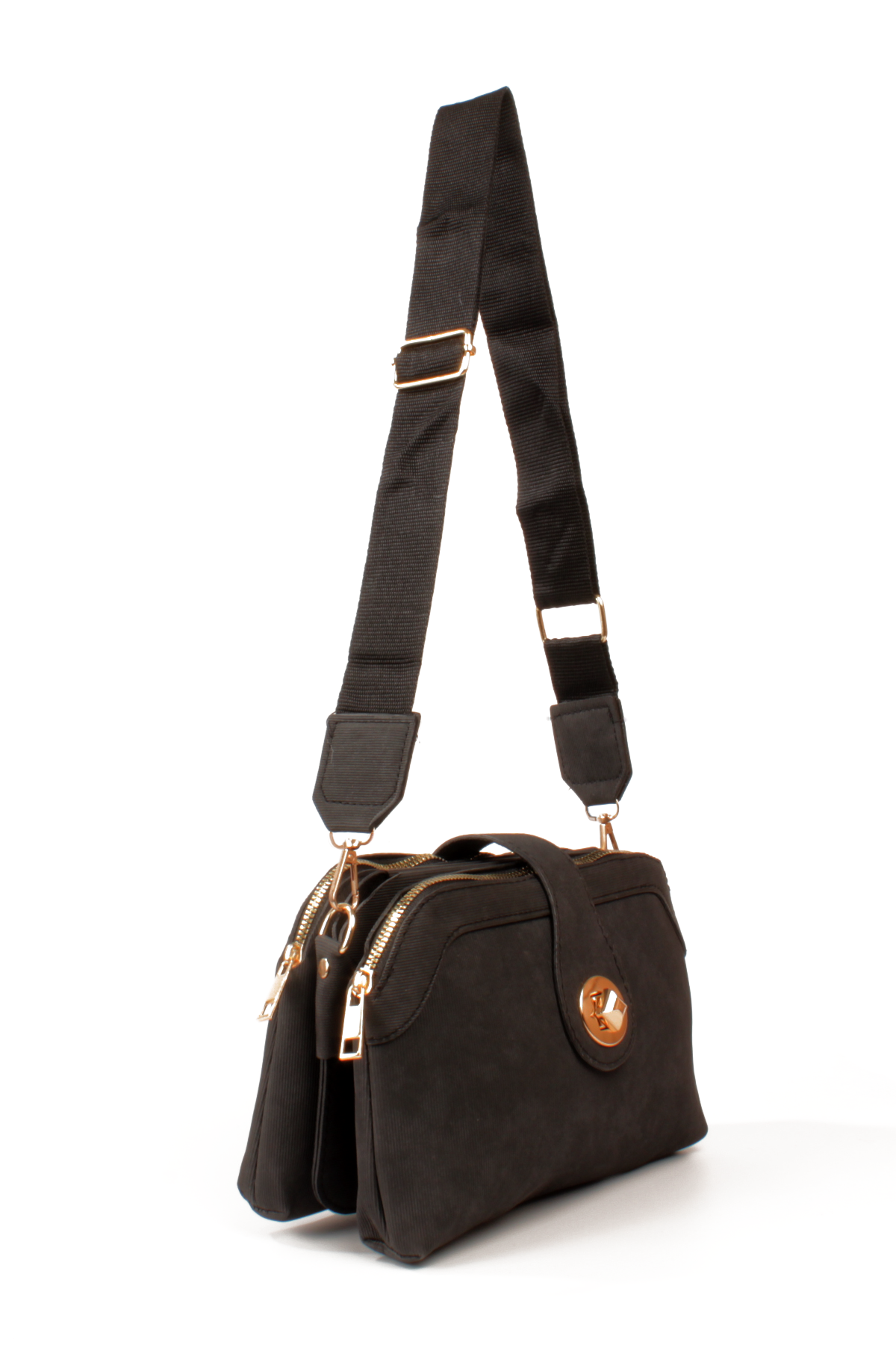 LWE1797-SyhMusabLuwwe Bag'sKadın Üç Bölmeli Fermuarlı ve Kilit Kapak Detaylı Nubuk Deri Omuz Çantası (1797)