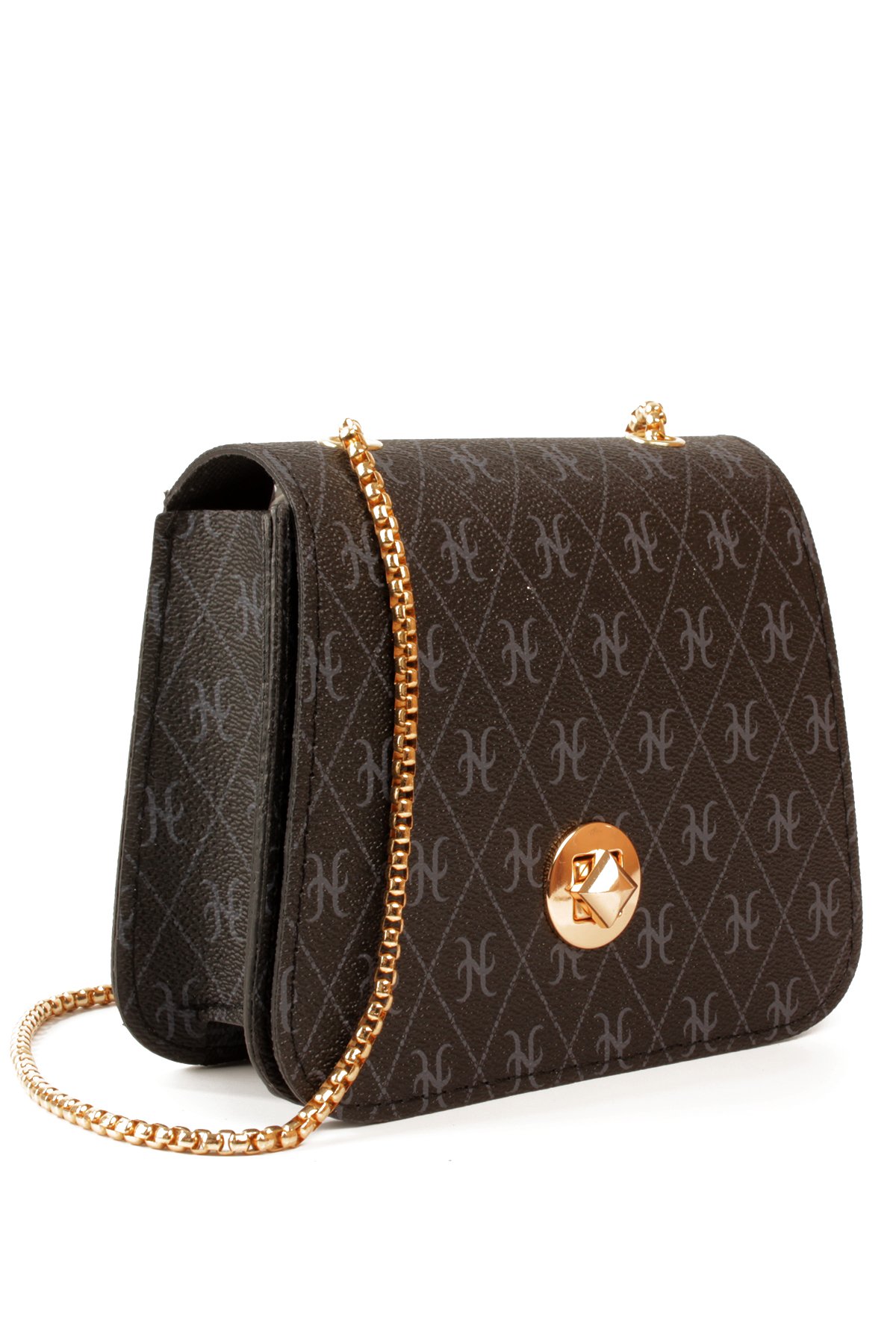 LWE20815-SyhTalhaLuwwe Bag'sKadın Zincir Askılı Desenli Deri Şişe Dibli Kilitli Üst Kapak Kararmaz Aksesuar Omuz Çantası (20815)