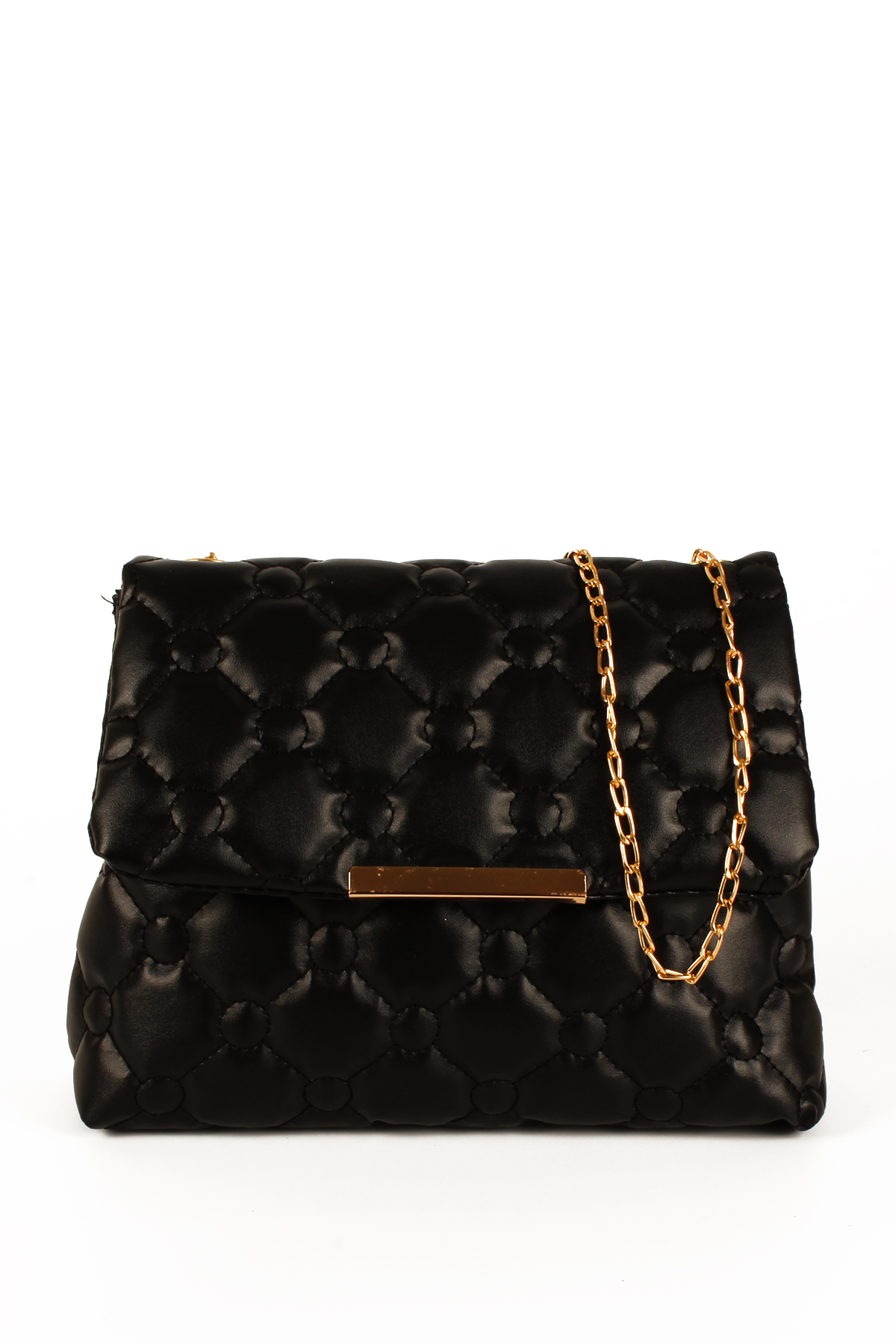 LWE20755-SyhTalhaLuwwe Bag'sKadın Zincir Askılı Kapitoneli Dokuma Nakışlı Gold Metal Detaylı Omuz Çantası (20755)