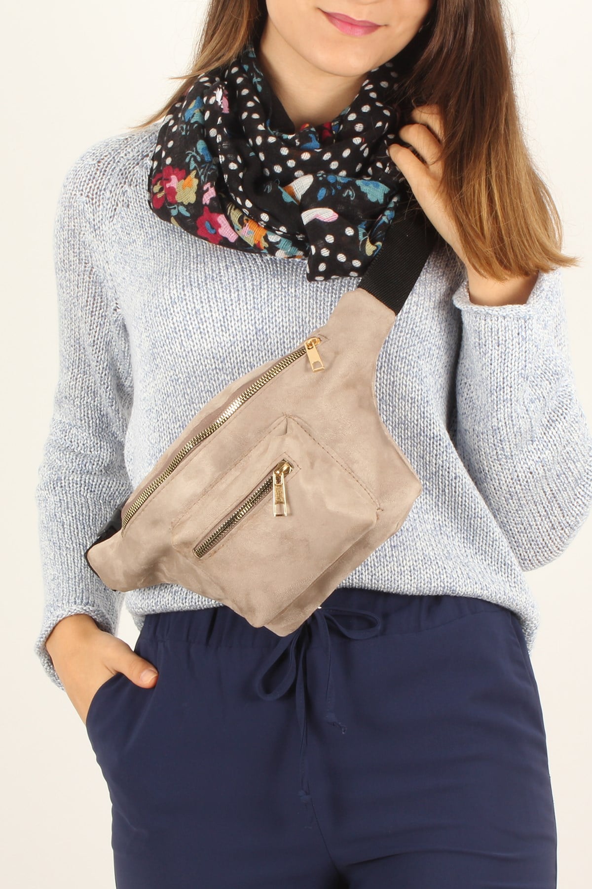 LWE20215-Süet GriLuwweLuwwe Bag'sLuwwe Bag's -Kadın Bel Çantası