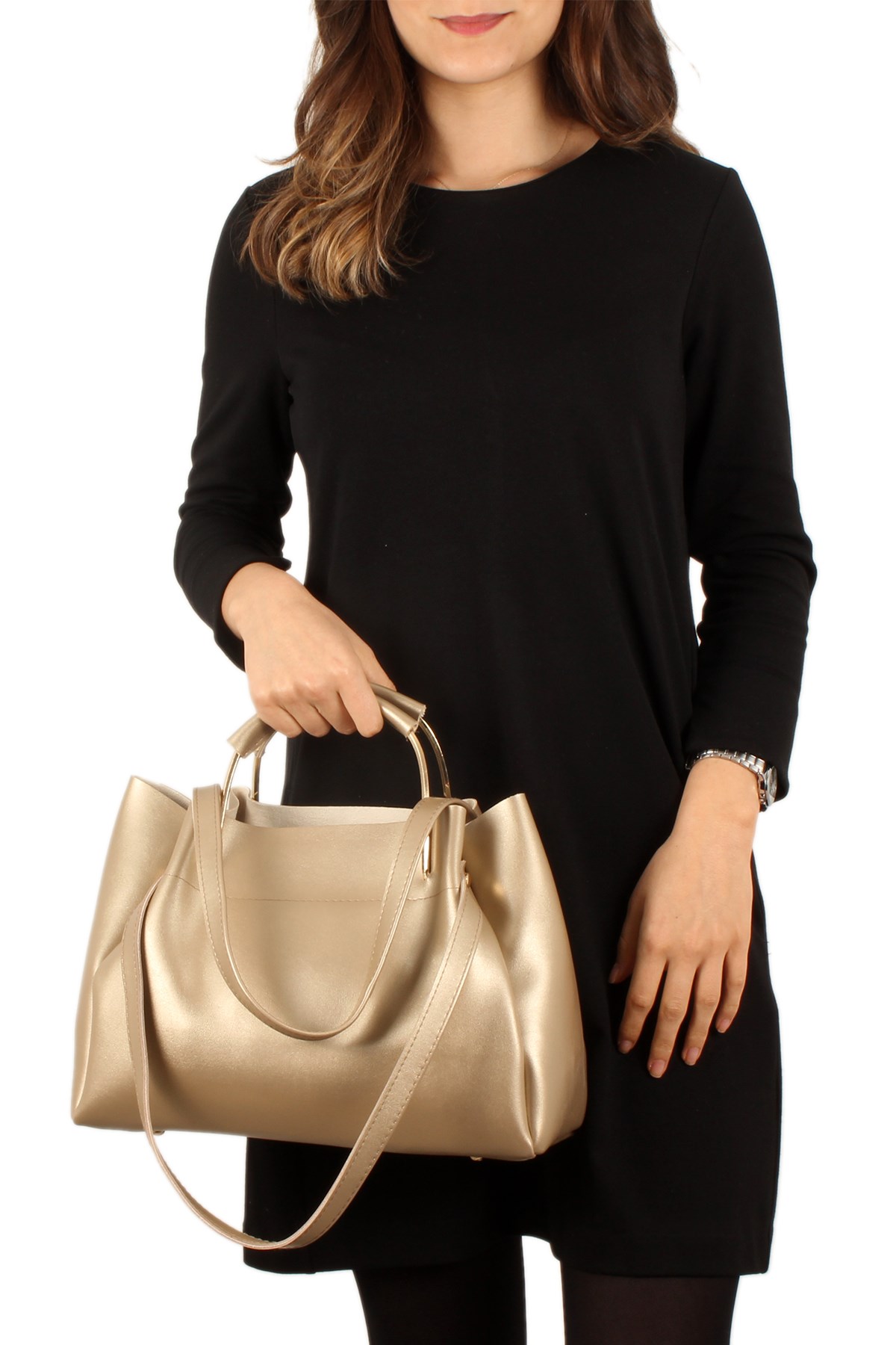 LWE20258-PLuwweLuwwe Bag'sPlatin Kadın El ve Omuz Çantası LWE20258-P