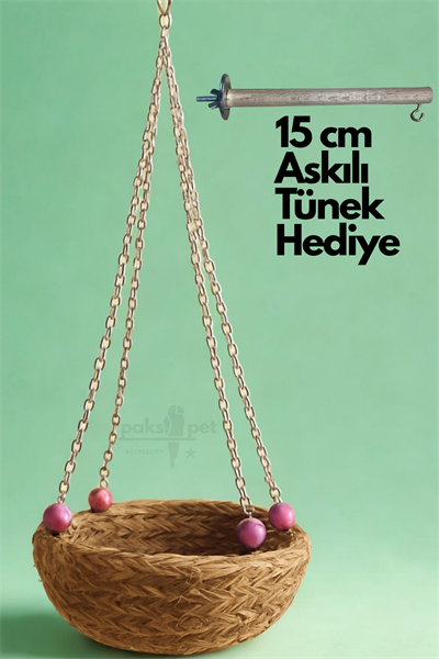 Hasır Kuş Hamağı - Uyku Hamağı - Tünek Hediyeli -  Muhabbet kuşu ve Cennet Papağanı Salıncağı