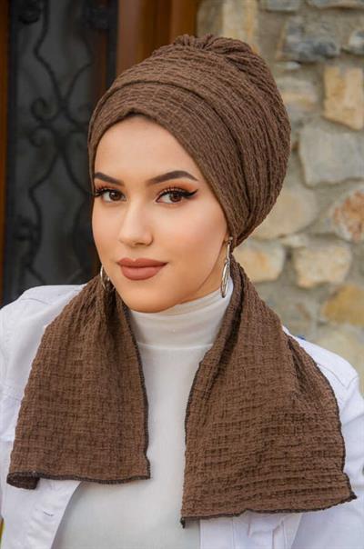 Açık Kahve Krinkıl Atkılı Bone