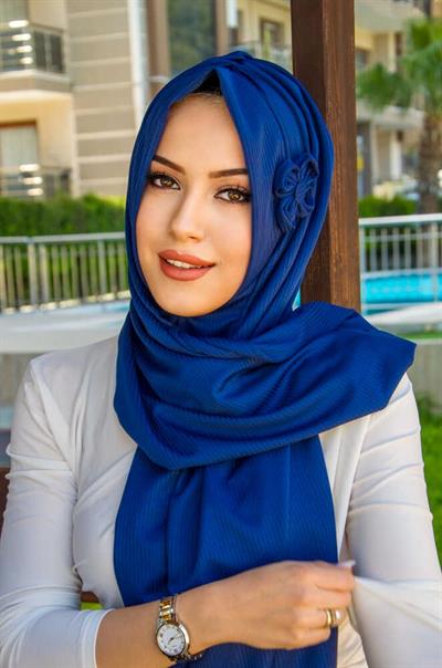 Açık Lacivert Çiçekli Pratik Şal