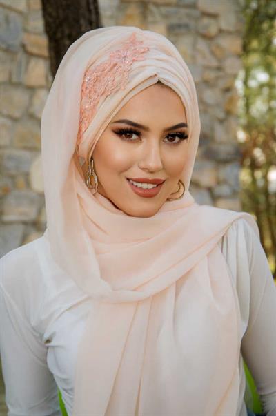 Açık Somon Güpürlü Abiye Şal