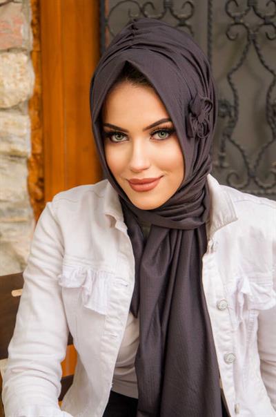 Antrasit Çiçekli Pratik Şal