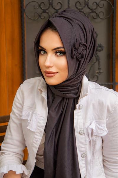 Antrasit Çiçekli Pratik Şal