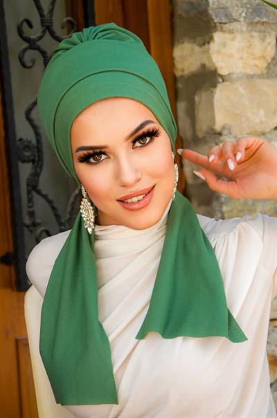 Bahar Yeşili Atkılı Bone