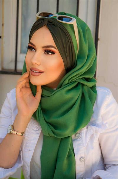 Bahar Yeşili Haki Burgu Hazır  Şal