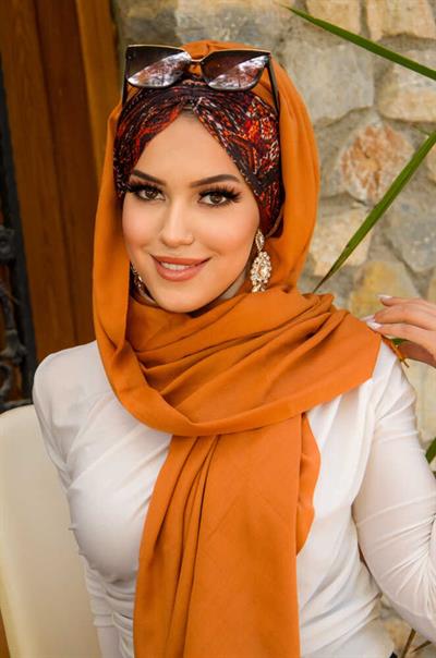 Bakır Etnik Desenli Hazır Şal