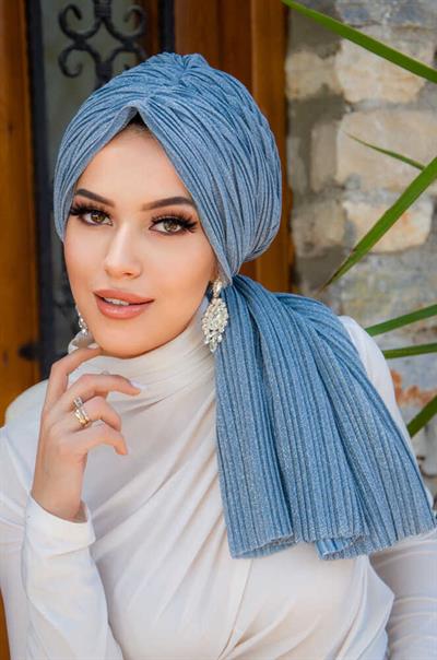 Bebe Mavi Işıltılı Piliseli Dolama Bone