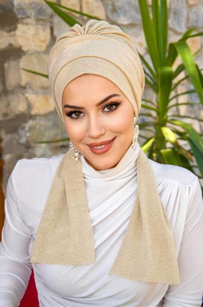 Bej Hazır Işıltılı Atkılı Bone