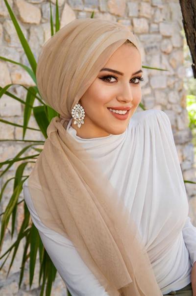 Bej Tül Büzgülü Dolama Bone