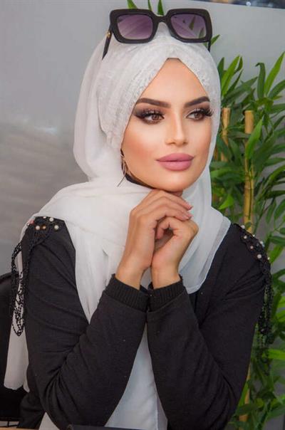 Beyaz Dantelli Hazır Şifon Şal