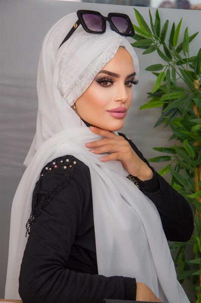 Beyaz Dantelli Hazır Şifon Şal