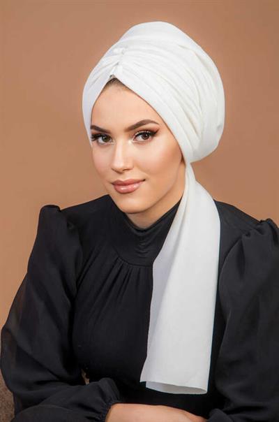 Beyaz Kelebek Model Büzgülü Bone Şal