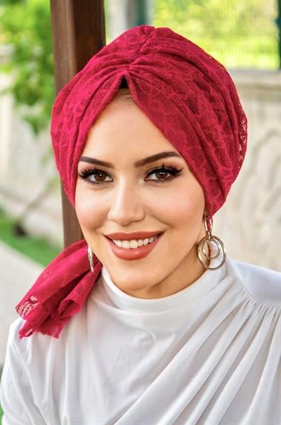 Bordo Çiçek Dantel Tokalı Bone