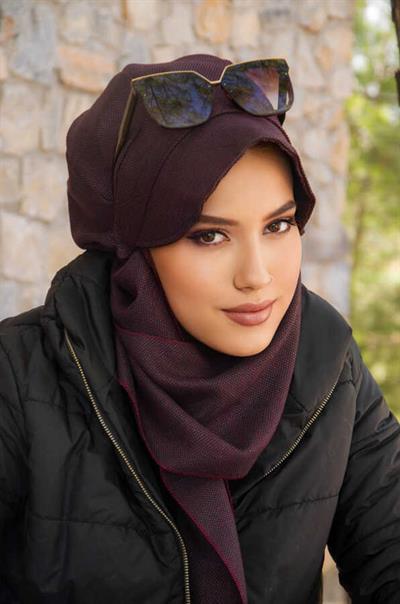 Bordo Melanj Desen Tesettür Şapka