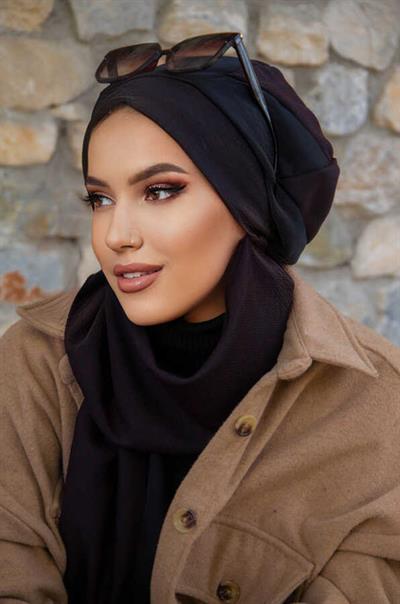 Bordo Siyah Garnili Tesettür Bere