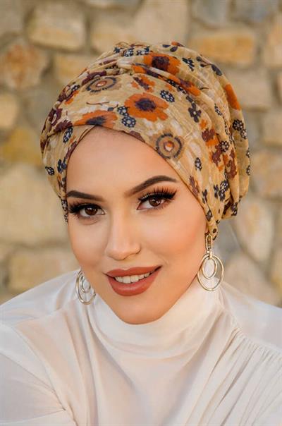 Camel Çiçek Desen Çapraz Bantlı Bone