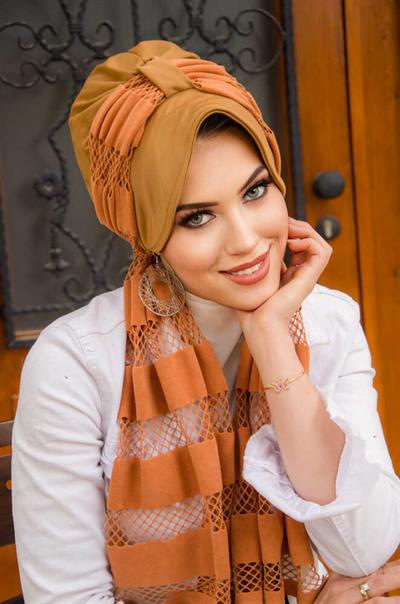 Camel File Fularlı Şapka Bone