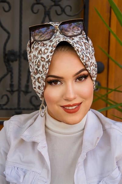 Camel Leopar Fularsız Şapka Bone