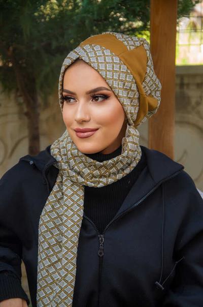 Desenli Hardal Garnili Tesettür Bere