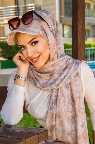 Ebruli Desen Kepli Bandana Şapka Şal