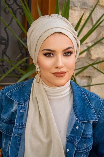 Ekru Tokalı Tesettür Bone