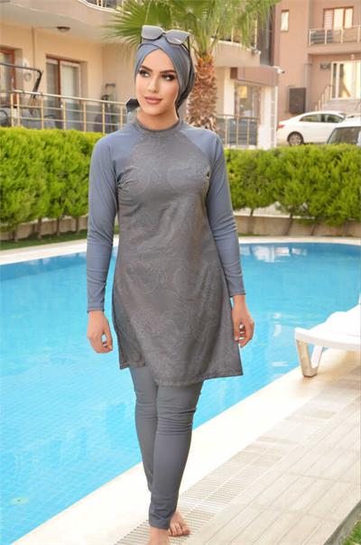 Füme Desenli Tesettür Mayo Takım