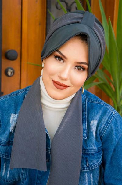 Füme Fularlı Şapka Bone